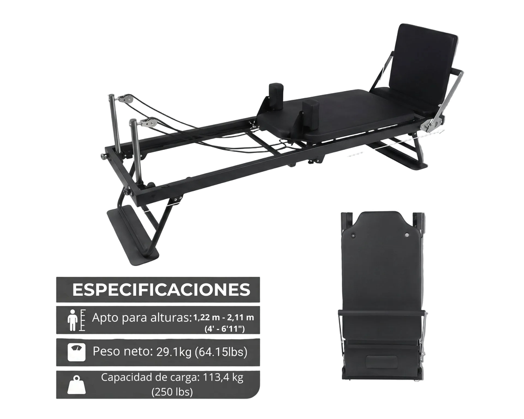 Máquina Reformer Pilates Plegable con Alturas Ajustables, Equipo de Pilates con Resortes de Alambre de Piano y Plataforma de Salto