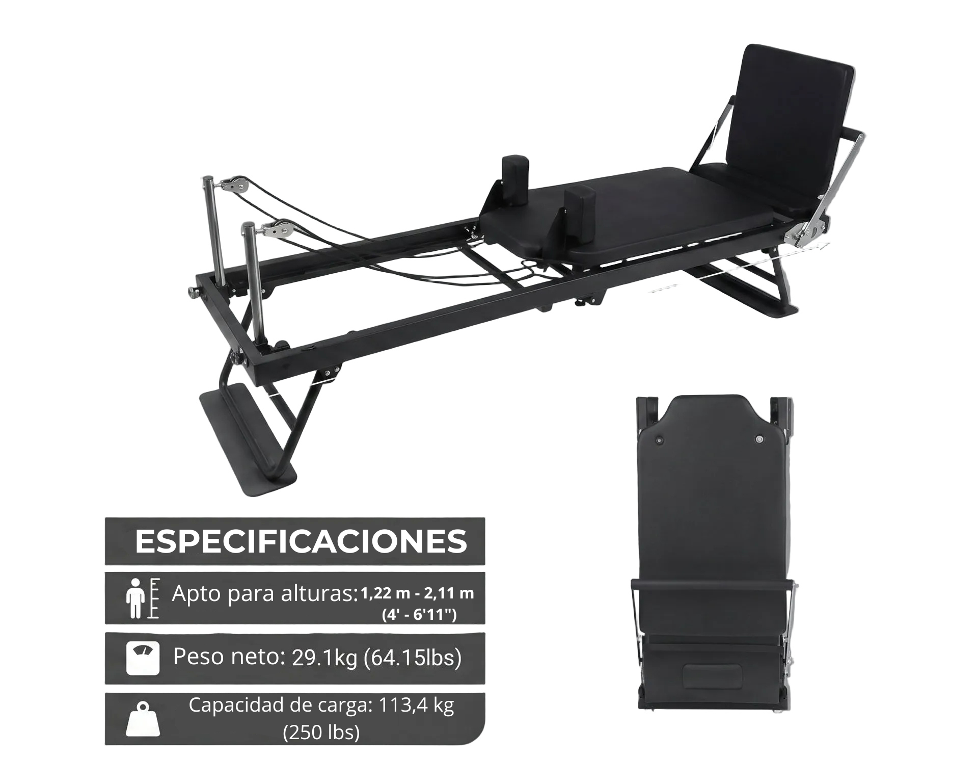 Máquina Reformer Pilates Plegable con Alturas Ajustables, Equipo de Pilates con Resortes de Alambre de Piano y Plataforma de Salto