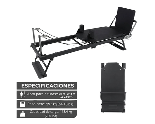 Máquina Reformer Pilates Plegable con Alturas Ajustables, Equipo de Pilates con Resortes de Alambre de Piano y Plataforma de Salto