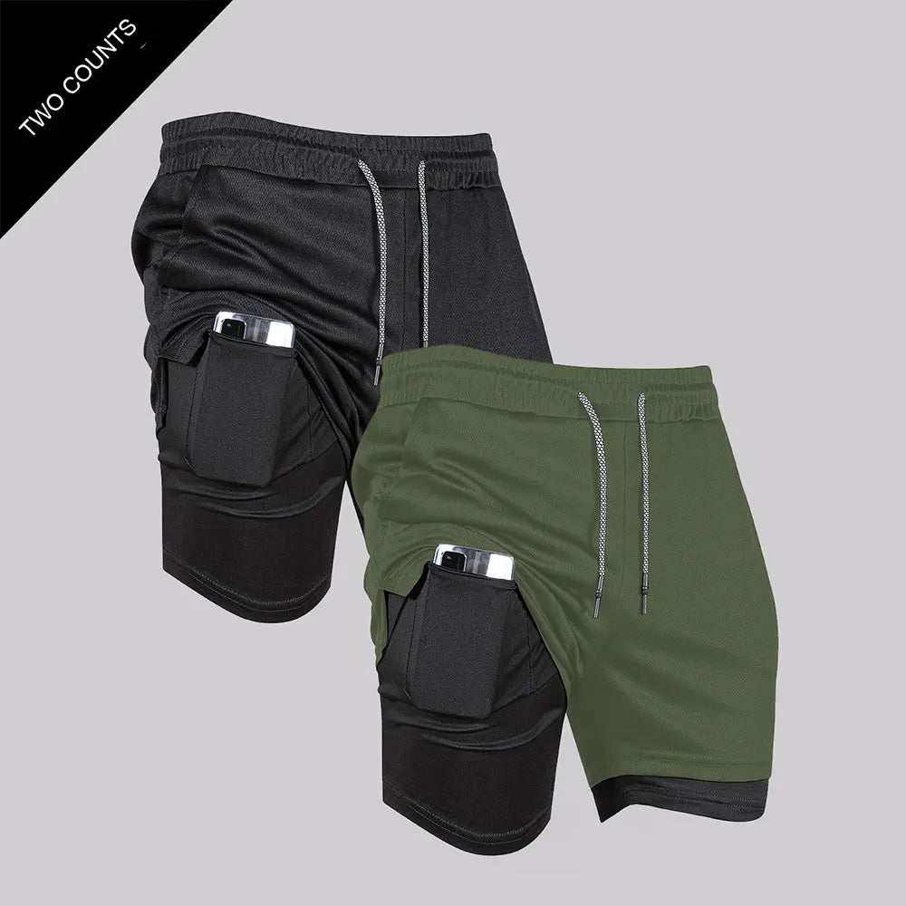 pants cortos deportivos 2 en 1 de secado rápido para correr y hacer ejercicio. Doble capa para verano.