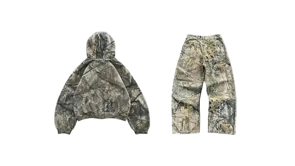 Sudadera con capucha retro de camuflaje con cierre, corte oversize unisex.