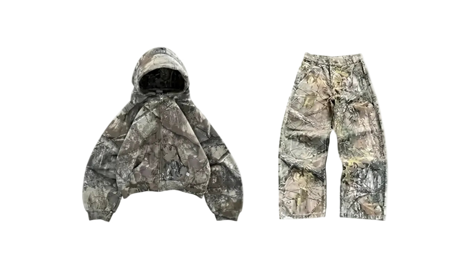 Sudadera con capucha retro de camuflaje con cierre, corte oversize unisex.