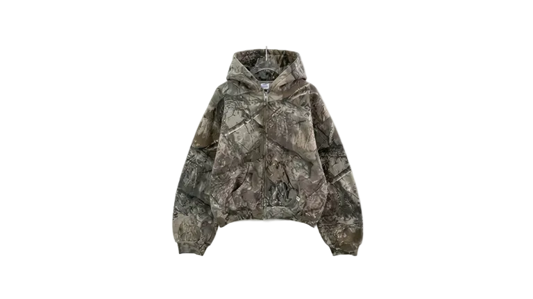 Sudadera con capucha retro de camuflaje con cierre, corte oversize unisex.